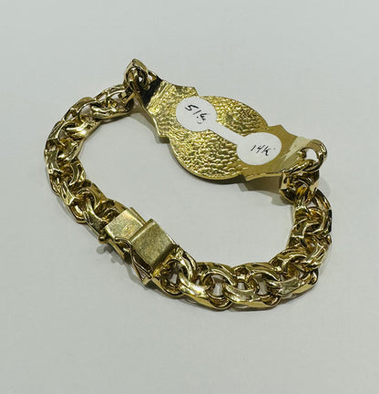 14K GOLD VIRGIN MARY CHINO LINK CHAIN BRACELET - WEIGHT: 51.6gm