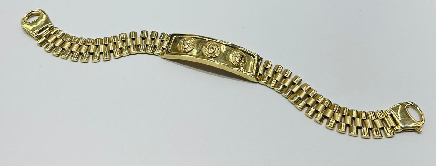 14K GOLD MEDUSA HEAD ROLEX LINK CHAIN BRACELET - WEIGHT: 33.4gm