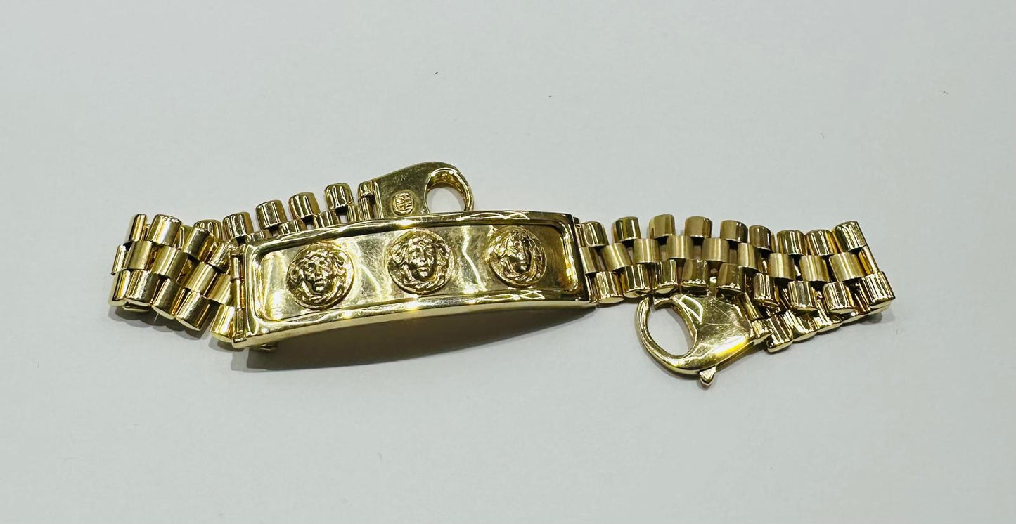 14K GOLD MEDUSA HEAD ROLEX LINK CHAIN BRACELET - WEIGHT: 33.4gm