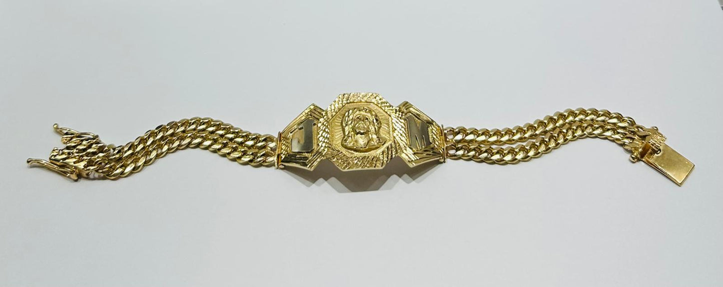 14K GOLD JESUS CUBAN LINK CHAIN BRACELET - WEIGHT: 48.8gm