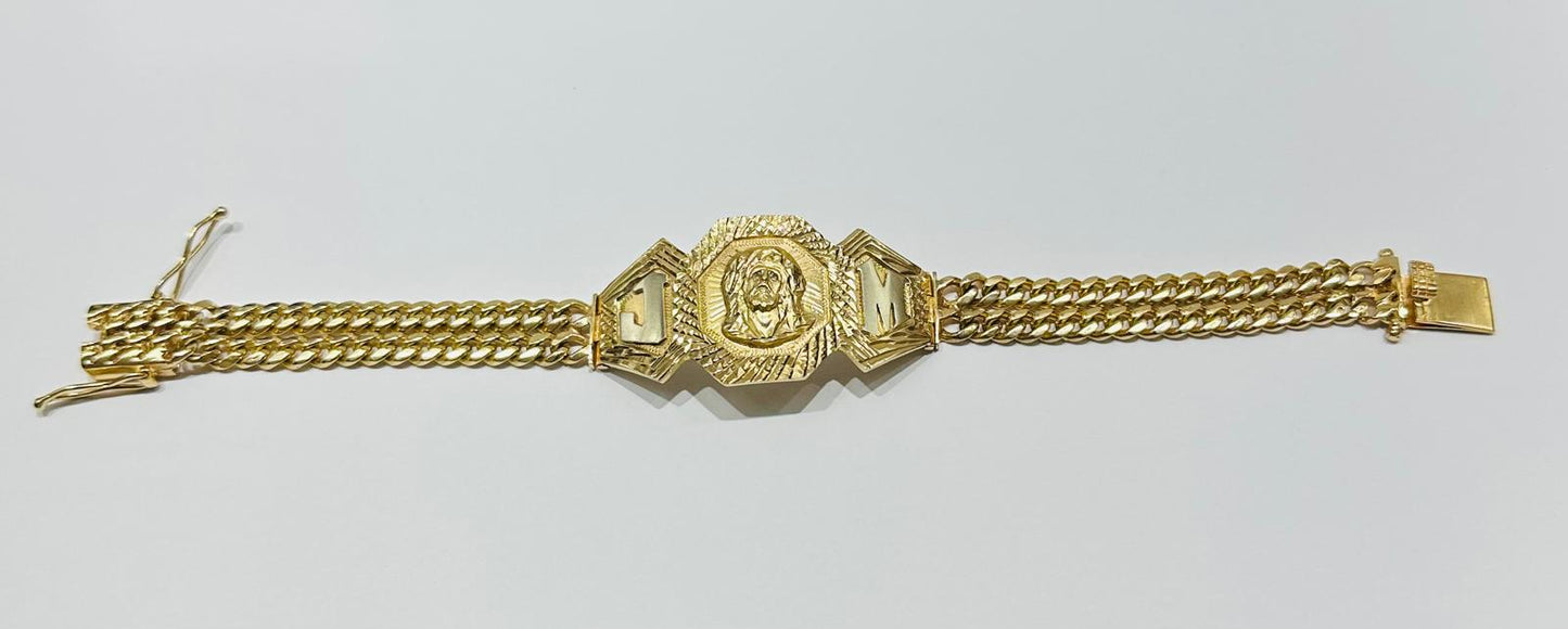 14K GOLD JESUS CUBAN LINK CHAIN BRACELET - WEIGHT: 48.8gm