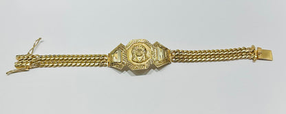 14K GOLD JESUS CUBAN LINK CHAIN BRACELET - WEIGHT: 48.8gm