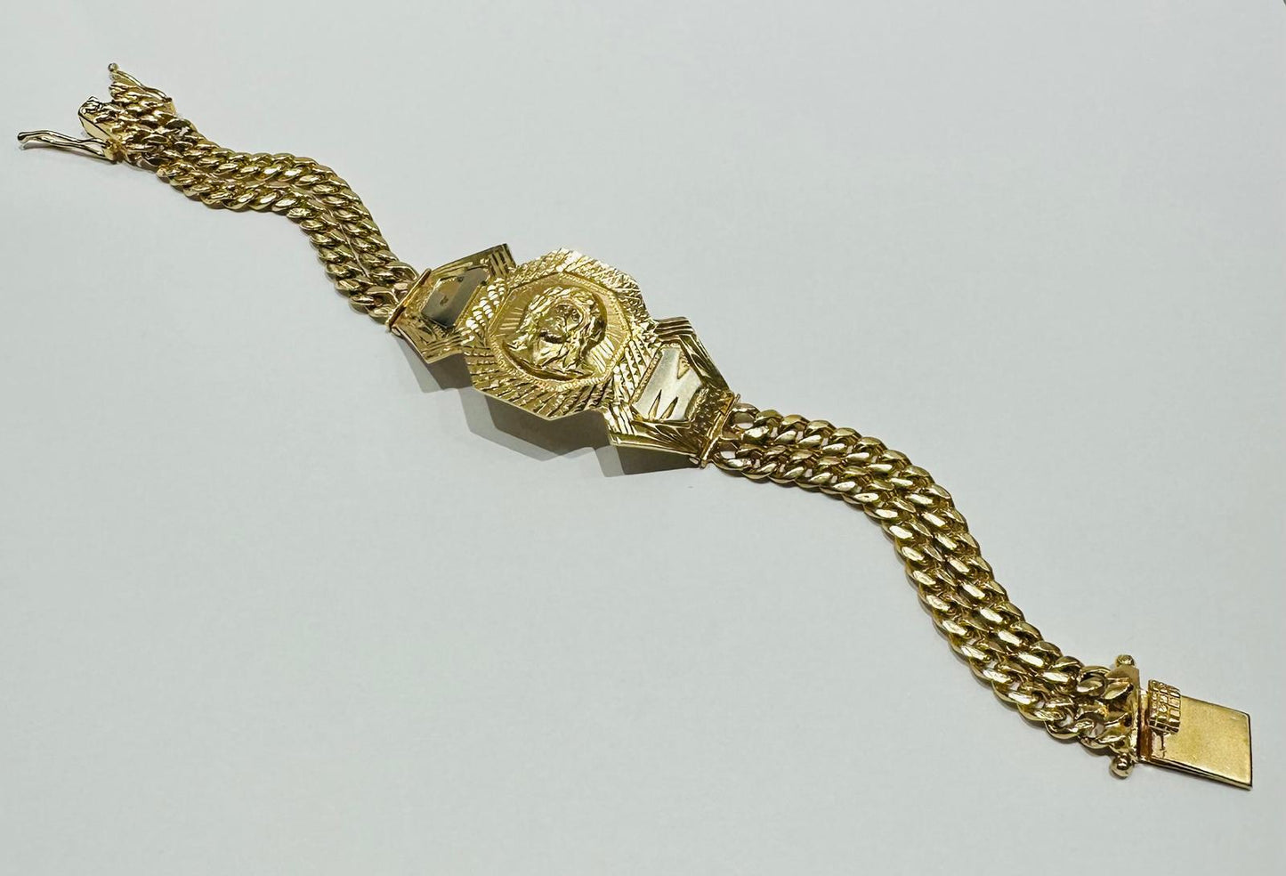 14K GOLD JESUS CUBAN LINK CHAIN BRACELET - WEIGHT: 48.8gm