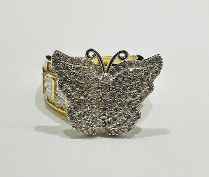 10K GOLD BUTTERFLY RING WITH WHITE SAPPHIRE- WEIGHT: 5.8gm