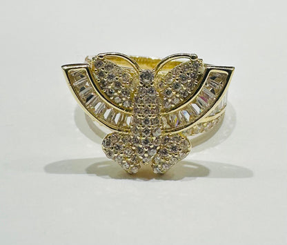 10K GOLD BUTTERFLY RING WITH WHITE SAPPHIRE- WEIGHT: 7.6gm