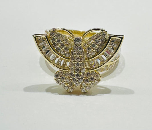 10K GOLD BUTTERFLY RING WITH WHITE SAPPHIRE- WEIGHT: 7.6gm