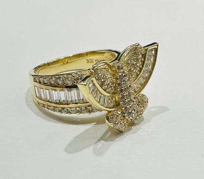 10K GOLD BUTTERFLY RING WITH WHITE SAPPHIRE- WEIGHT: 7.6gm