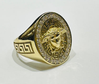 10K GOLD MEDUSA HEAD RING WITH WHITE SAPPHIRE- WEIGHT: 7.5gm