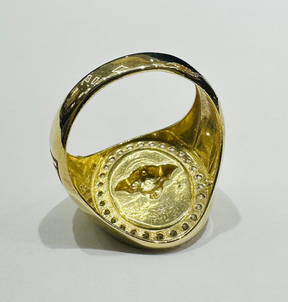 10K GOLD MEDUSA HEAD RING WITH WHITE SAPPHIRE- WEIGHT: 7.5gm