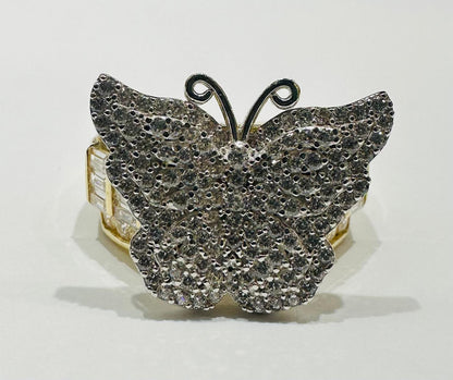 10K GOLD BUTTERFLY RING WITH WHITE SAPPHIRE- WEIGHT: 5.8gm