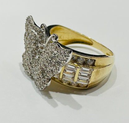 10K GOLD BUTTERFLY RING WITH WHITE SAPPHIRE- WEIGHT: 5.8gm