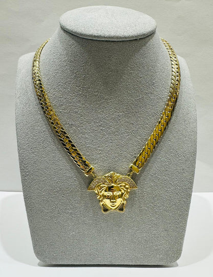 10K GOLD MEDUSA HEAD CUBAN LINK CHAIN NECKLACE- 16.5gm   18"