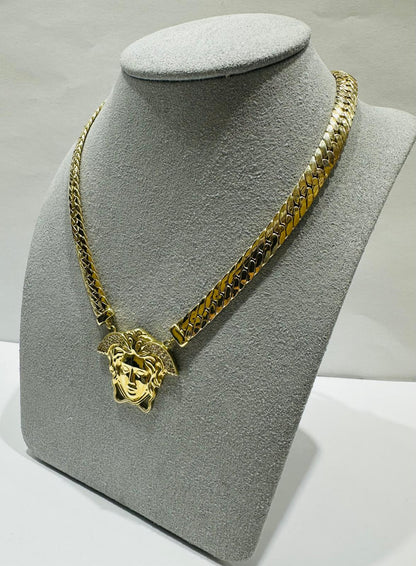 10K GOLD MEDUSA HEAD CUBAN LINK CHAIN NECKLACE- 16.5gm   18"