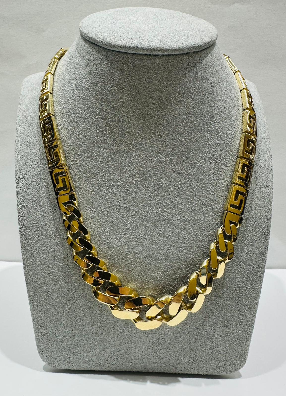 14K GOLD CUBAN VERSACE LINK CHAIN NECKLACE- 30.0gm   17.5"