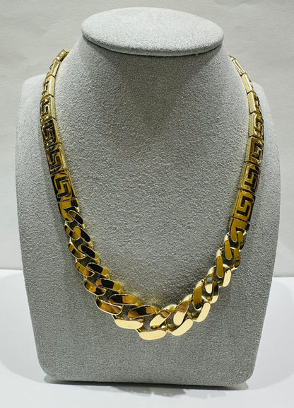 14K GOLD CUBAN VERSACE LINK CHAIN NECKLACE- 30.0gm   17.5"