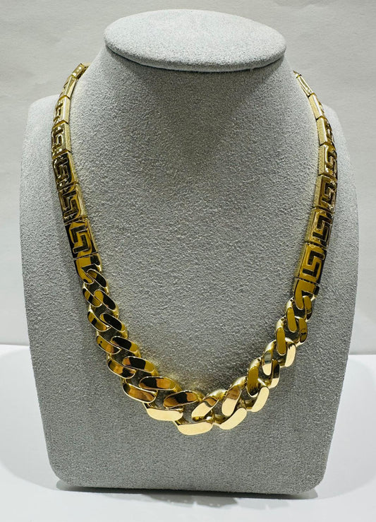 14K GOLD CUBAN VERSACE LINK CHAIN NECKLACE- 30.0gm   17.5"