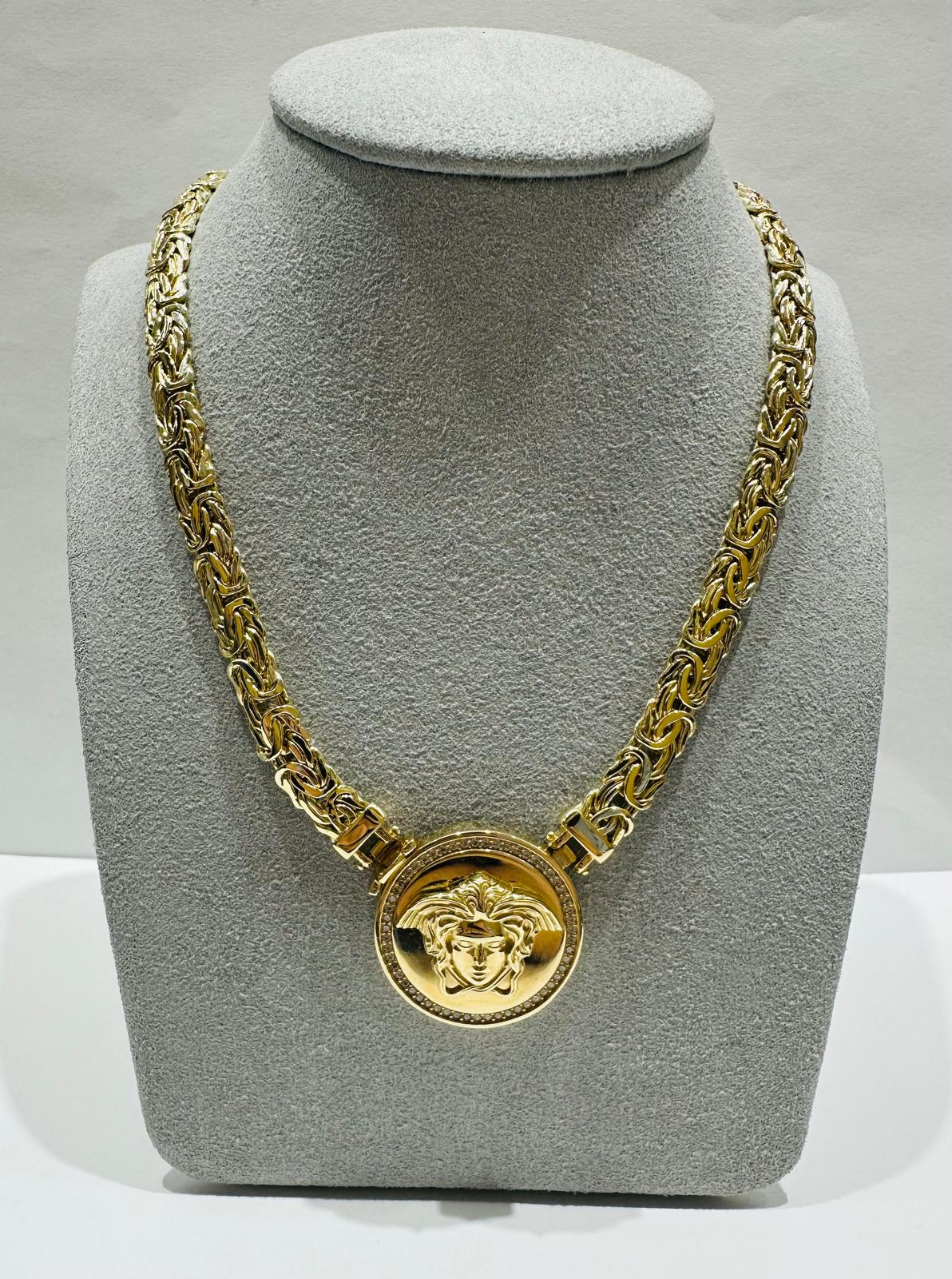 14K GOLD MEDUSA HEAD BYZANTINE LINK CHAIN NECKLACE- 26.4gm