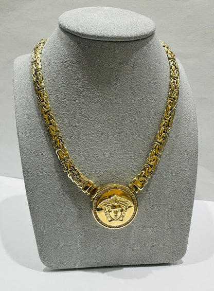 14K GOLD MEDUSA HEAD BYZANTINE LINK CHAIN NECKLACE- 26.4gm