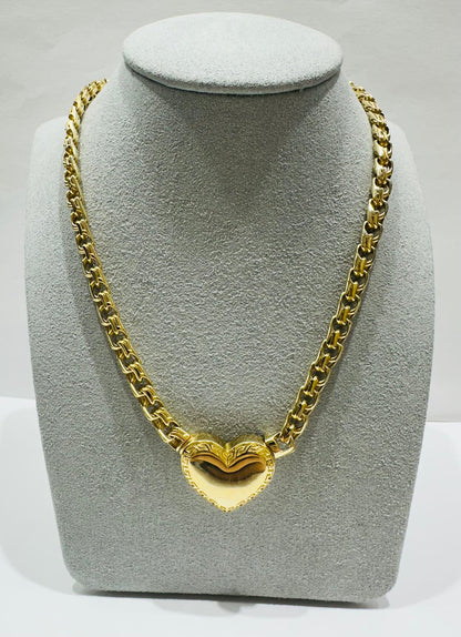 14K GOLD HEART CHINO LINK CHAIN NECKLACE- 26.8gm