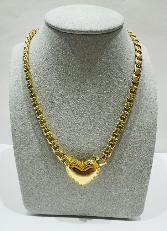 14K GOLD HEART CHINO LINK CHAIN NECKLACE- 26.8gm