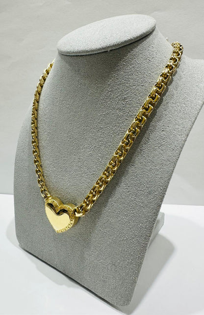 14K GOLD HEART CHINO LINK CHAIN NECKLACE- 26.8gm
