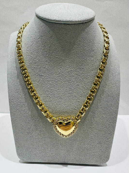 14K GOLD HEART CHINO LINK CHAIN NECKLACE- 31.6gm