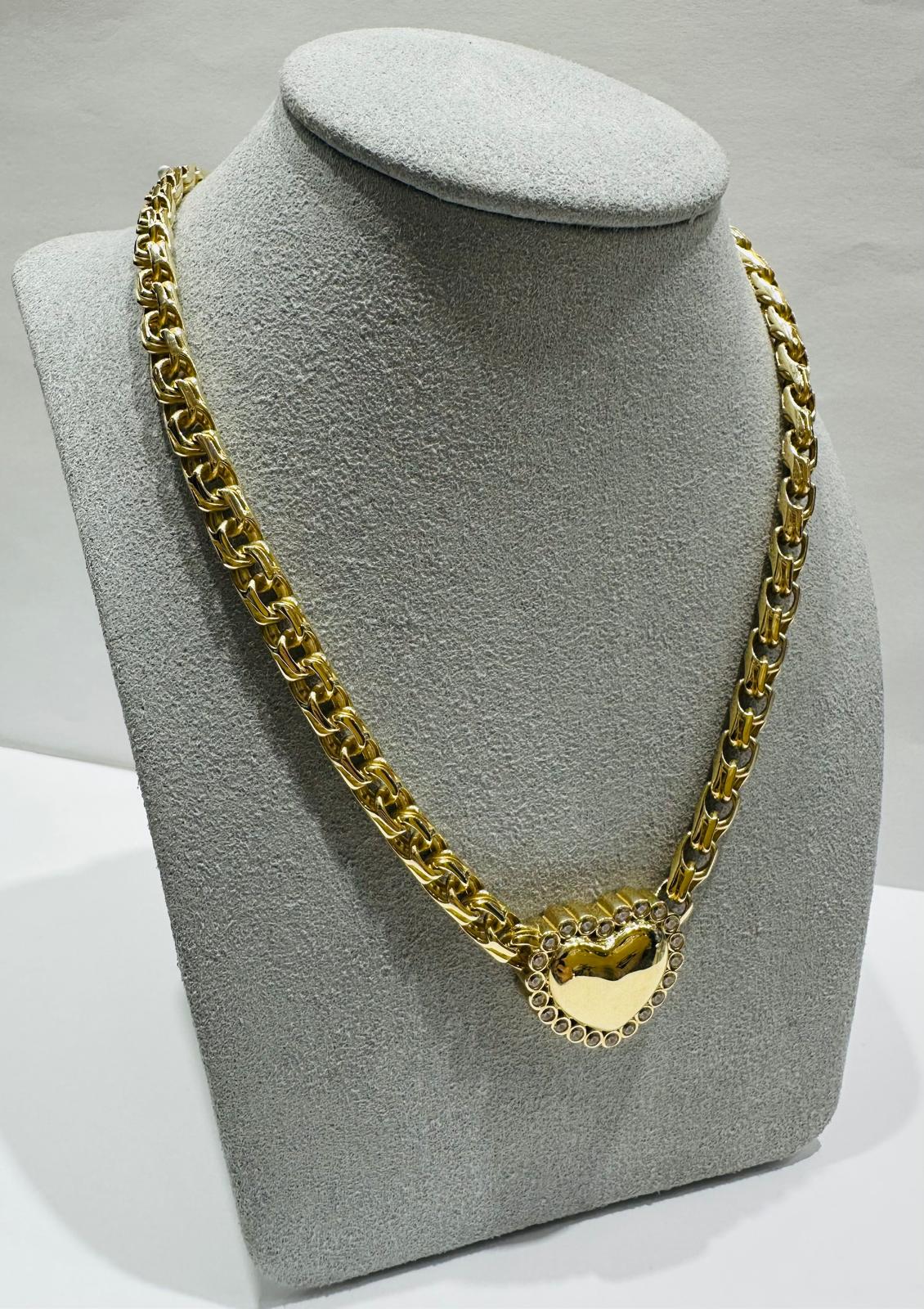 14K GOLD HEART CHINO LINK CHAIN NECKLACE- 31.6gm