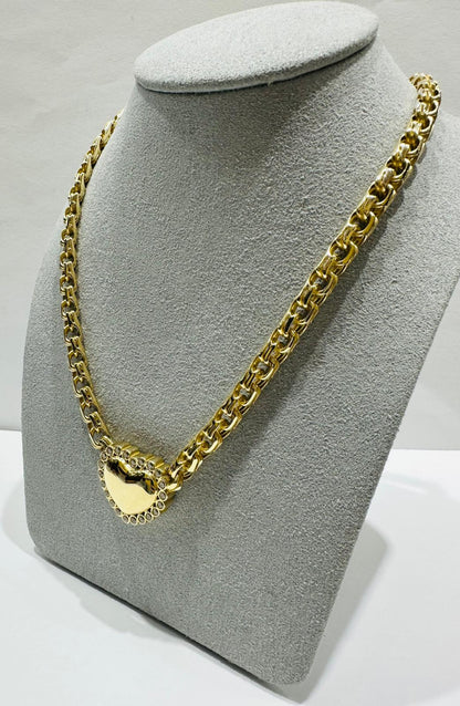 14K GOLD HEART CHINO LINK CHAIN NECKLACE- 31.6gm