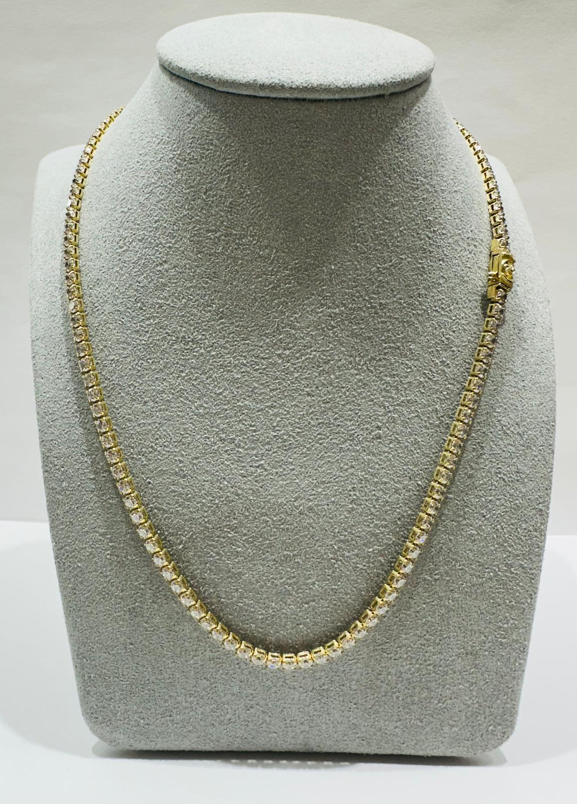 10K GOLD TENNIS NECKLACE WITH WHITE SAPPHIRE- 9.5gm     16.5"