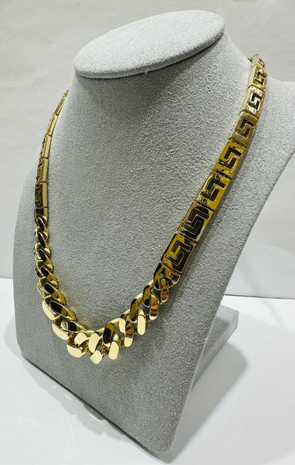 14K GOLD CUBAN VERSACE LINK CHAIN NECKLACE- 30.0gm   17.5"