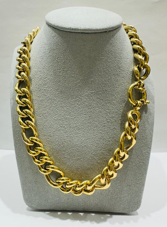 14K GOLD PUFFED FIGARO LINK CHAIN NECKLACE- 39.8gm    24"