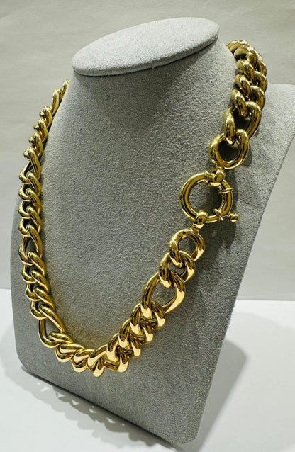 14K GOLD PUFFED FIGARO LINK CHAIN NECKLACE- 39.8gm    24"