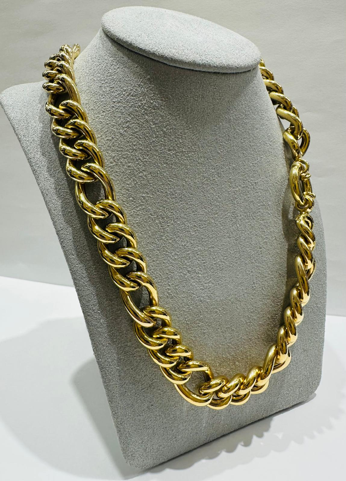 14K GOLD PUFFED FIGARO LINK CHAIN NECKLACE- 39.8gm    24"