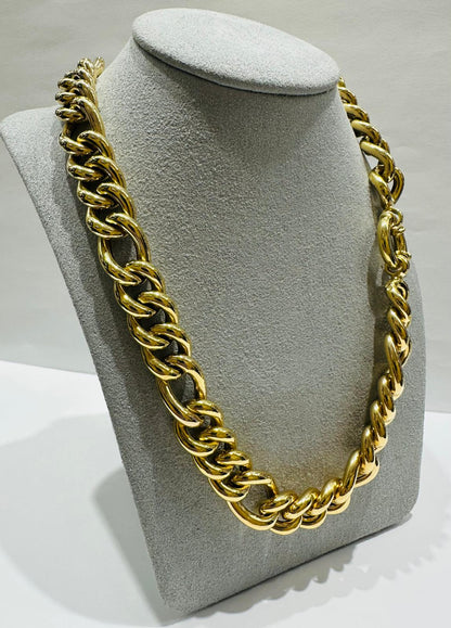 14K GOLD PUFFED FIGARO LINK CHAIN NECKLACE- 39.8gm    24"