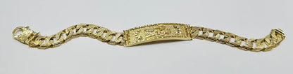 10K GOLD SANTA MUERTE CUBAN LINK CHAIN ID BRACELET- 37.3gm    8.5"