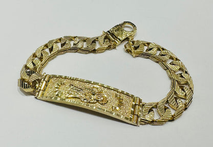10K GOLD SANTA MUERTE CUBAN LINK CHAIN ID BRACELET- 37.3gm    8.5"