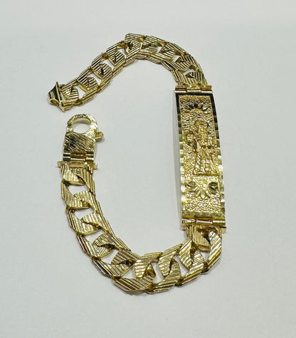 10K GOLD SANTA MUERTE CUBAN LINK CHAIN ID BRACELET- 37.3gm    8.5"