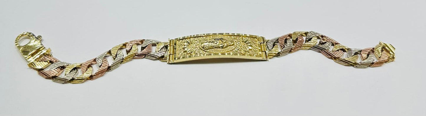 10K GOLD VIRGIN MARY THREE-TONED CUBAN LINK CHAIN ID BRACELET- 40.3gm    8.5"