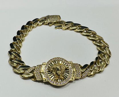 10K GOLD MEDUSA HEAD CUBAN LINK CHAIN BRACELET- 15.0gm    8"