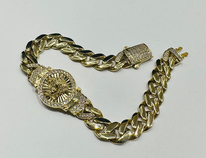 10K GOLD MEDUSA HEAD CUBAN LINK CHAIN BRACELET- 15.0gm    8"