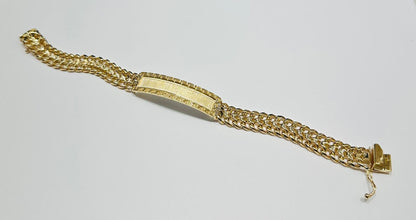 10K GOLD FANCY CHINO LINK CHAIN ID BRACELET- 26gm    8"