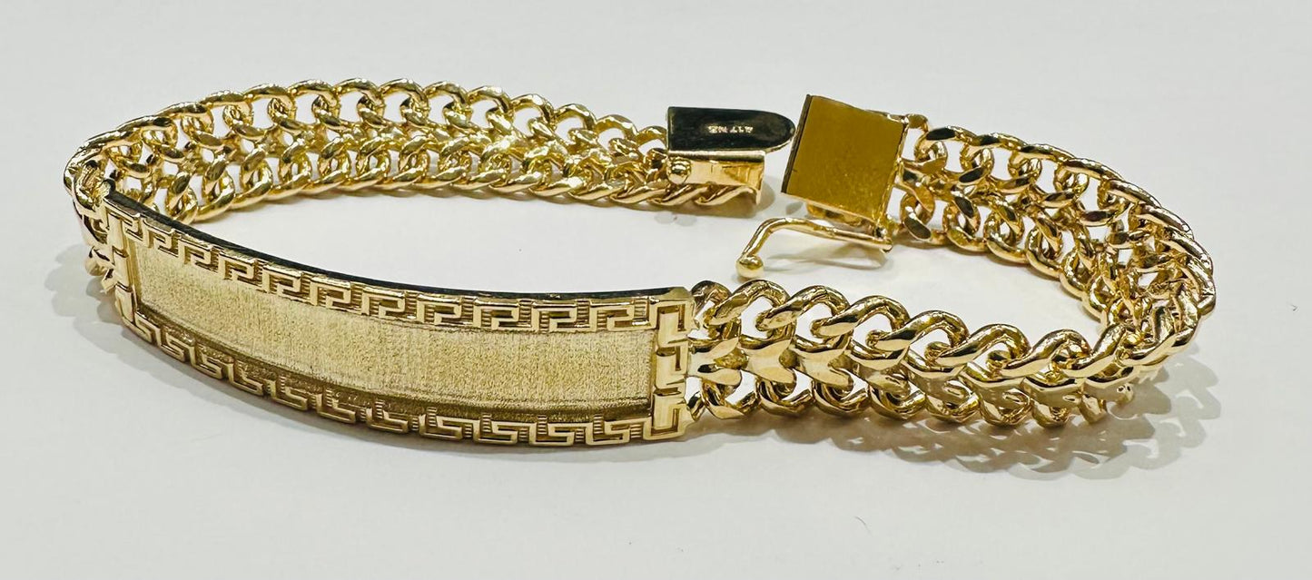 10K GOLD FANCY CHINO LINK CHAIN ID BRACELET- 26gm    8"