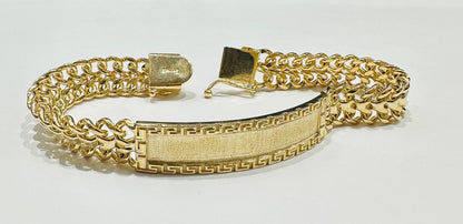 10K GOLD FANCY CHINO LINK CHAIN ID BRACELET- 26gm    8"
