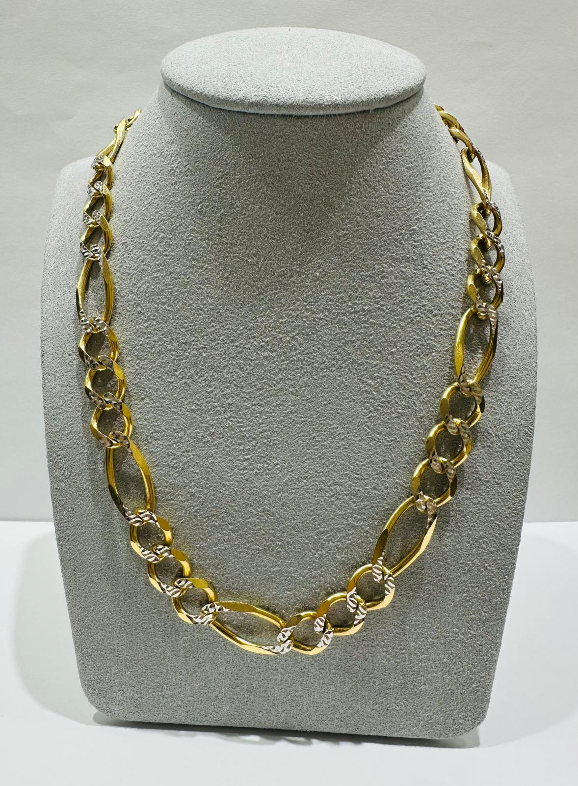 10K GOLD DIAMOND CUT FIGARO LINK CHAIN-  47.9gm    24"     9.25mm