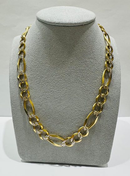 10K GOLD DIAMOND CUT FIGARO LINK CHAIN-  47.9gm    24"     9.25mm