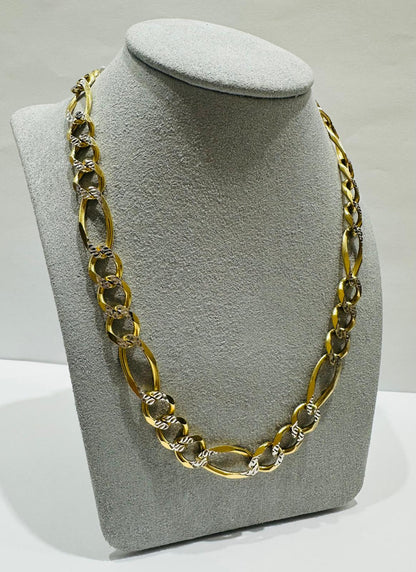 10K GOLD DIAMOND CUT FIGARO LINK CHAIN-  47.9gm    24"     9.25mm