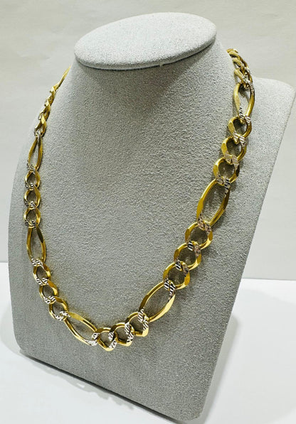 10K GOLD DIAMOND CUT FIGARO LINK CHAIN-  47.9gm    24"     9.25mm