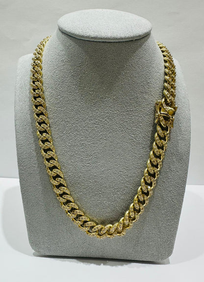 10K GOLD MIAMI CUBAN LINK CHAIN WITH WHITE SAPPHIRE-  85.4gm    20"     8.65mm