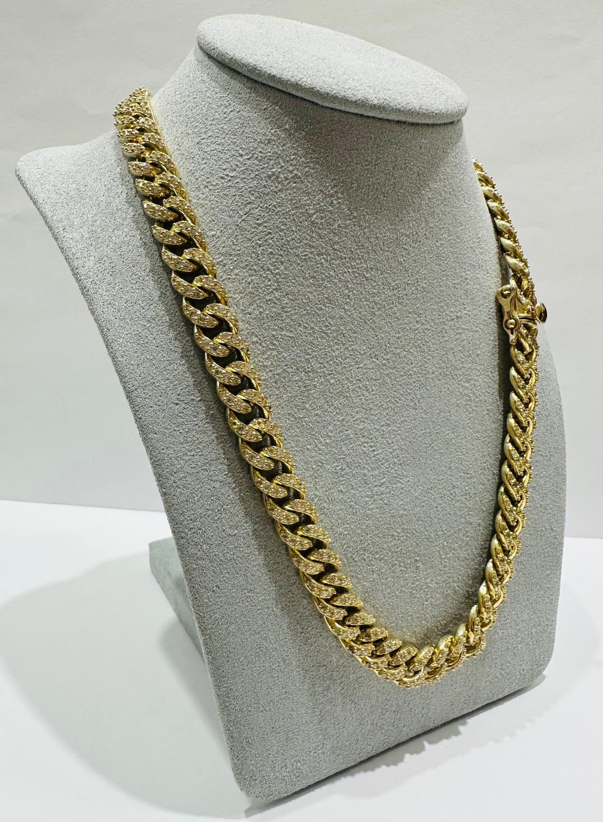 10K GOLD MIAMI CUBAN LINK CHAIN WITH WHITE SAPPHIRE-  85.4gm    20"     8.65mm