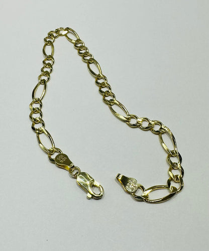 10K GOLD FIGARO LINK CHAIN BRACELET-  4.3gm    8"    4.08mm